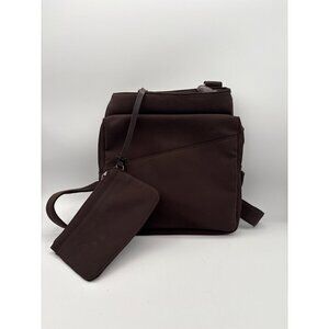 Brown Nylon Crossbody Bag With Adjustable Strap & Detachable Pouch